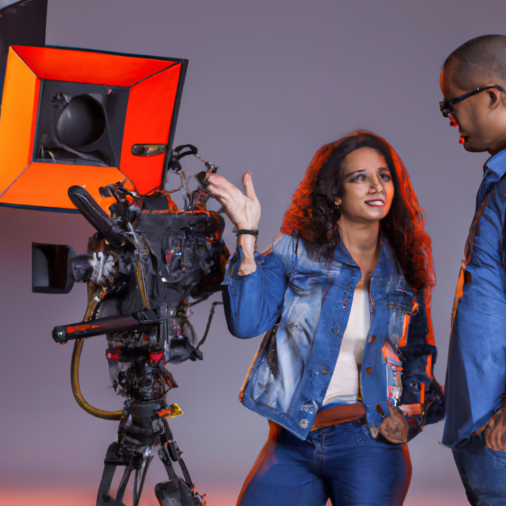 Estudiantes operando cámara de estudio con luz suave